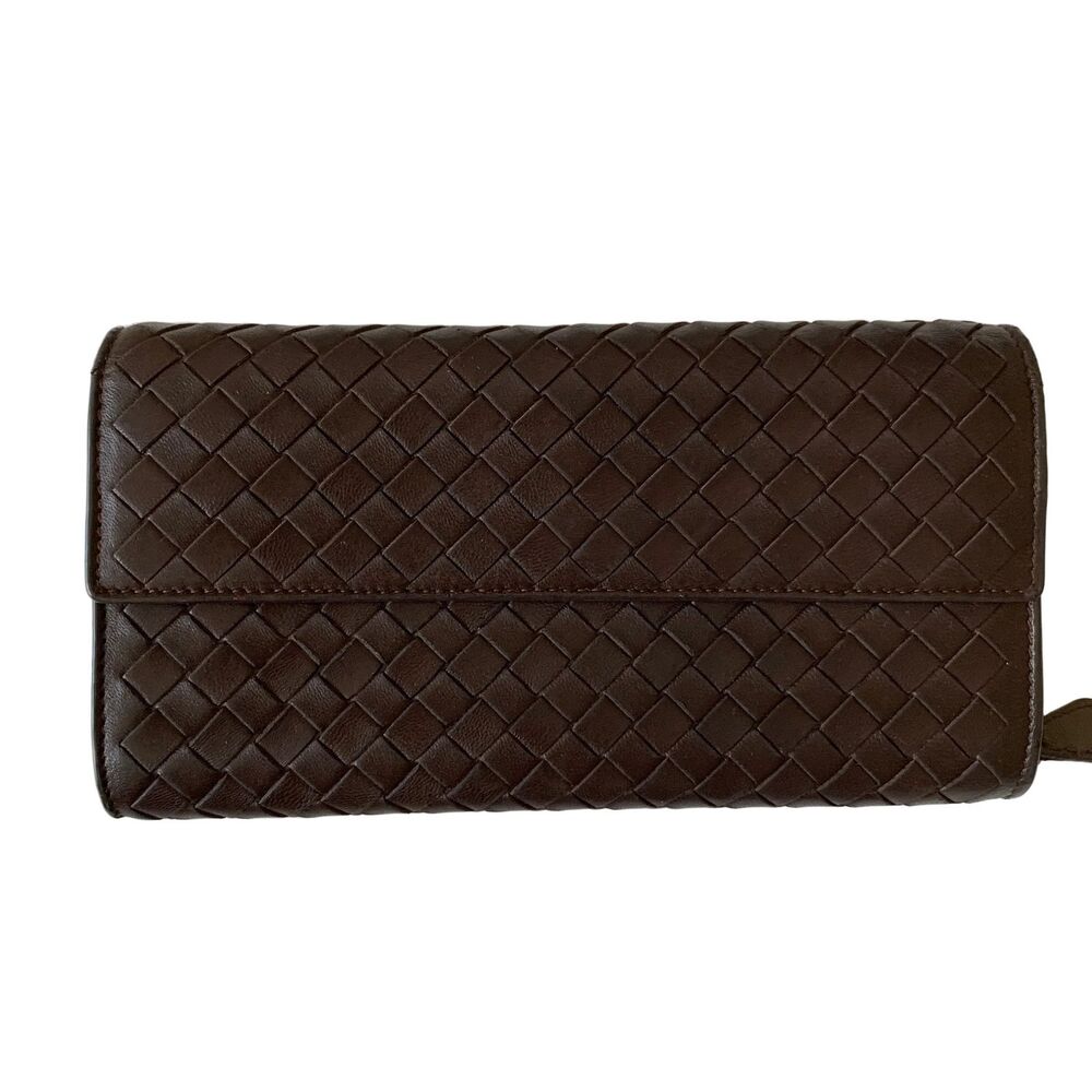Bottega Veneta intrecciata brown leather long wallet authentic with COA